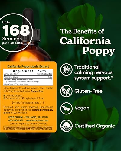 Herb Pharm Certified Organic California Poppy Liquid Extract for Calming Nervous System Support - 4 Ounce - Image 2