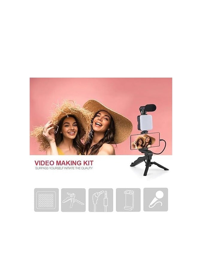 مجموعة ستوديو تصوير الفيديو احترافي للهواتف بريميوم الذكية والكاميرا مع ميكروفون واضاءة LED ومجموعة المبتدئين متوافقة مع يوتيوب تيك توك لصانعي المحتوى - Image 2