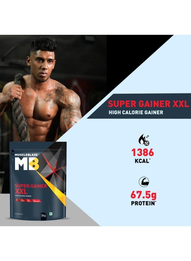 مسل بلايز مسحوق MuscleBlaze Super Gainer XXL، بنكهة الكوكيز والكريمة (30 حصة، 3 كجم / 6.6 رطل) | 15 جم بروتين و75 جم كربوهيدرات لكل مكيال | مكمل عالي البروتين لزيادة الكتلة العضلية - Image 3
