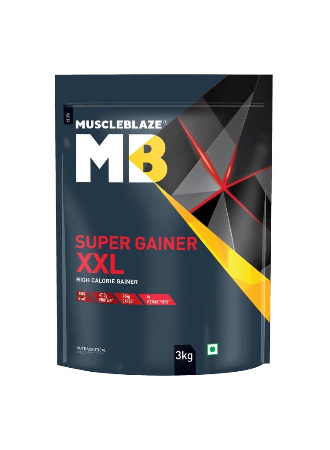 مسل بلايز مسحوق MuscleBlaze Super Gainer XXL، بنكهة الكوكيز والكريمة (30 حصة، 3 كجم / 6.6 رطل) | 15 جم بروتين و75 جم كربوهيدرات لكل مكيال | مكمل عالي البروتين لزيادة الكتلة العضلية - Image 1