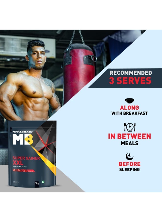 مسل بلايز مسحوق MuscleBlaze Super Gainer XXL، بنكهة الكوكيز والكريمة (30 حصة، 3 كجم / 6.6 رطل) | 15 جم بروتين و75 جم كربوهيدرات لكل مكيال | مكمل عالي البروتين لزيادة الكتلة العضلية - Image 2