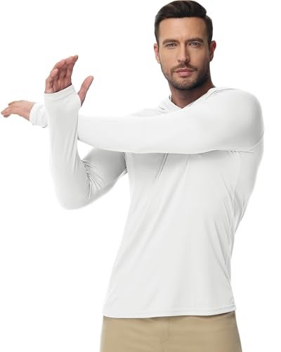 Boladeci Mens Rash Guard Long Sleeve Sun Protection Shirts with Hood UPF Hoodie Lightweight Quick Dry Fit Summer SPF Fishing Gear White XL - Image 2