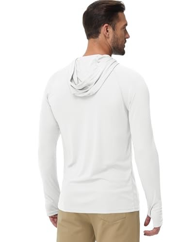 Boladeci Mens Rash Guard Long Sleeve Sun Protection Shirts with Hood UPF Hoodie Lightweight Quick Dry Fit Summer SPF Fishing Gear White XL - Image 4