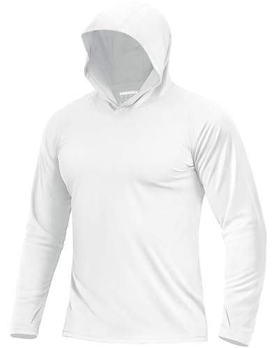 Boladeci Mens Rash Guard Long Sleeve Sun Protection Shirts with Hood UPF Hoodie Lightweight Quick Dry Fit Summer SPF Fishing Gear White XL - Image 1