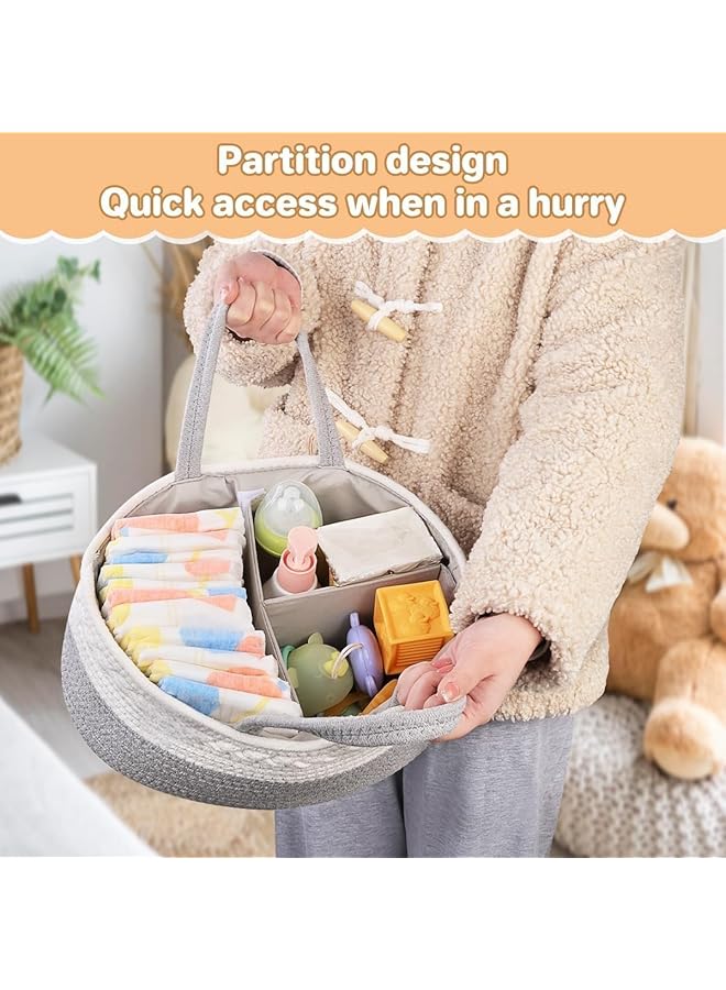 يو-هومي منظم حفاضات الأطفال المحمول، منظم لغرفة الأطفال، وحقيبة تخزين حفاضات، منظم للمناديل، سلة استحمام الطفل، سلة حفاضات مقسمة لطاولة التغيير (رمادي) - Image 2