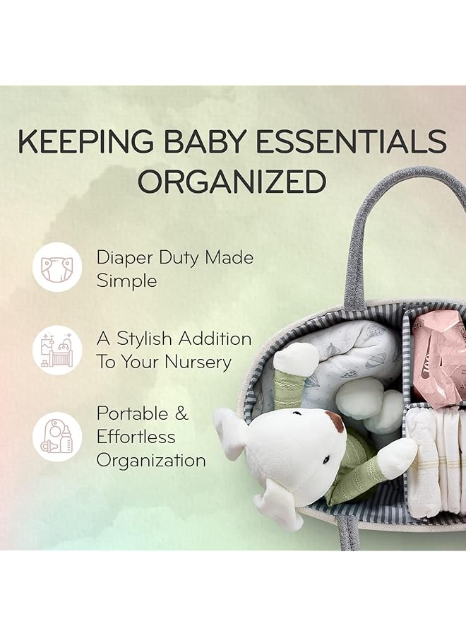 يو-هومي منظم حفاضات الأطفال المحمول، منظم لغرفة الأطفال، وحقيبة تخزين حفاضات، منظم للمناديل، سلة استحمام الطفل، سلة حفاضات مقسمة لطاولة التغيير (رمادي) - Image 4