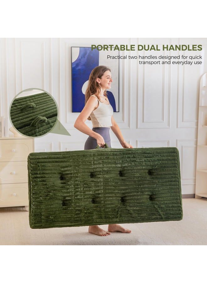 MAXYOYO Folding Mattress with Handles, 6 Inch Tri-Fold Mattress Floor Sofa Bed, Soft Faux Fur Folding Bed with Supportive Foam Filling, Portable Guest Couch for Sleeping, Full, Dark Green - Image 4