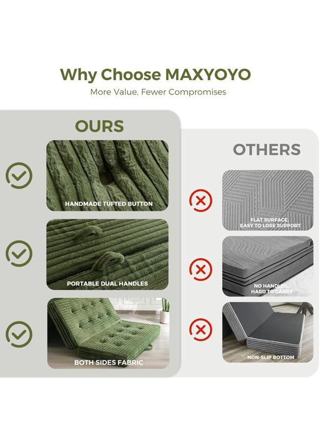 MAXYOYO Folding Mattress with Handles, 6 Inch Tri-Fold Mattress Floor Sofa Bed, Soft Faux Fur Folding Bed with Supportive Foam Filling, Portable Guest Couch for Sleeping, Full, Dark Green - Image 5