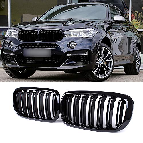 SNA F15 Grill for BMW X5 F15 X6 F16 X5M X6M 2014-2019 (ABS Gloss Black Kidney Grill, Double Slats, 2-pc Set) - Image 1