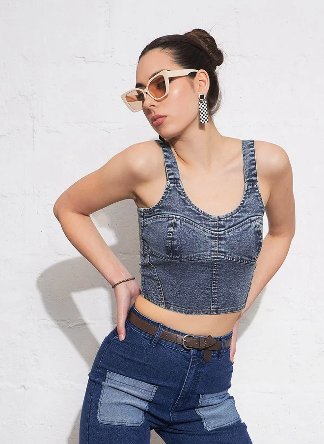ساسافراس Denim Crop Top for Women