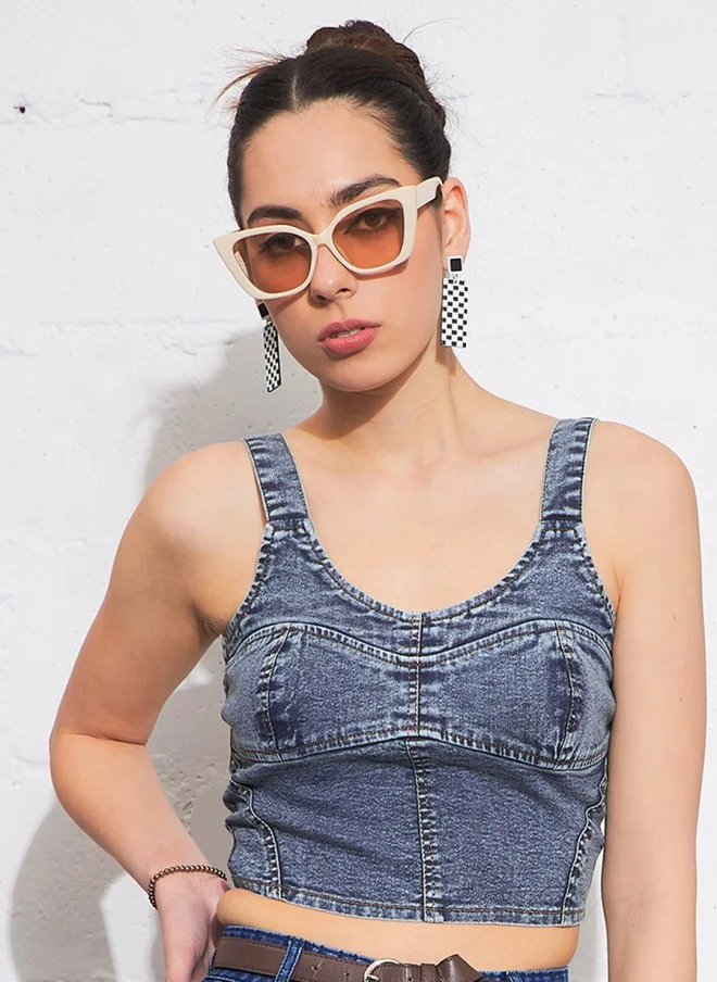 ساسافراس Denim Crop Top for Women