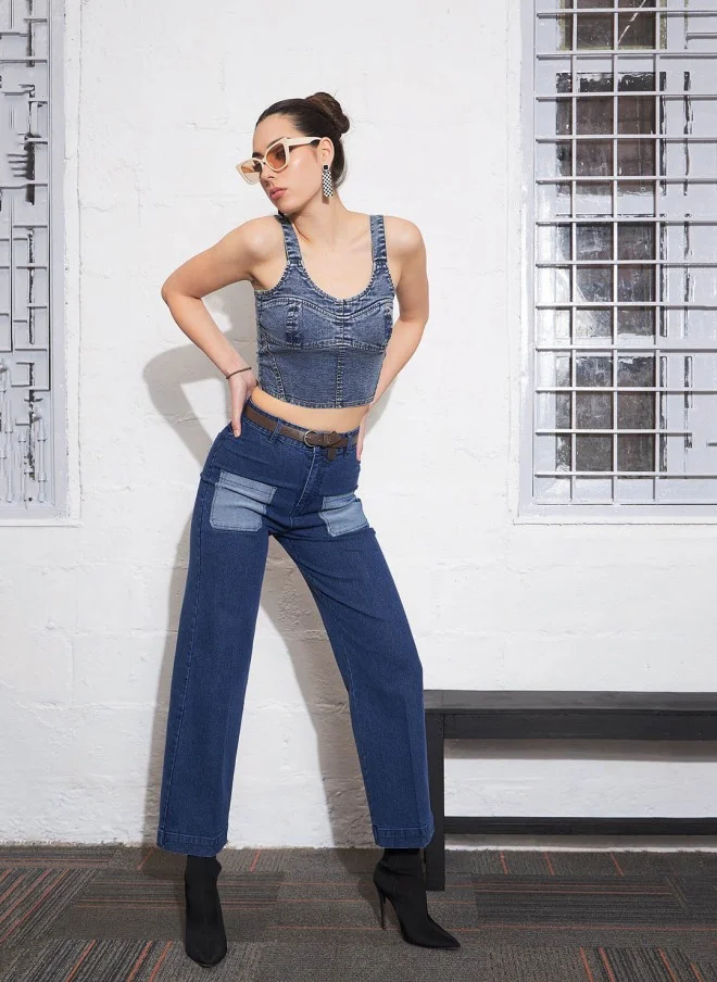 ساسافراس Denim Crop Top for Women