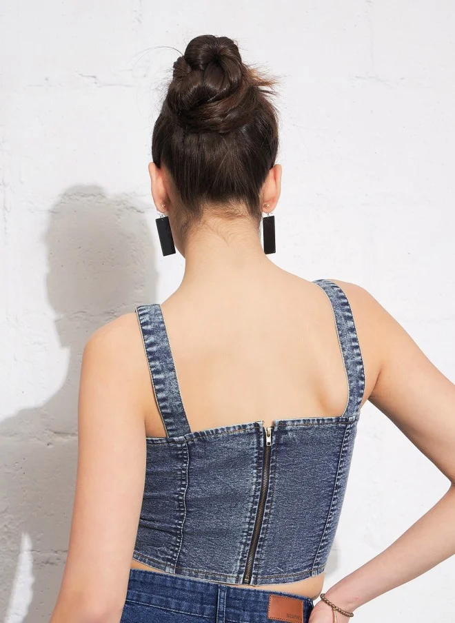 ساسافراس Denim Crop Top for Women