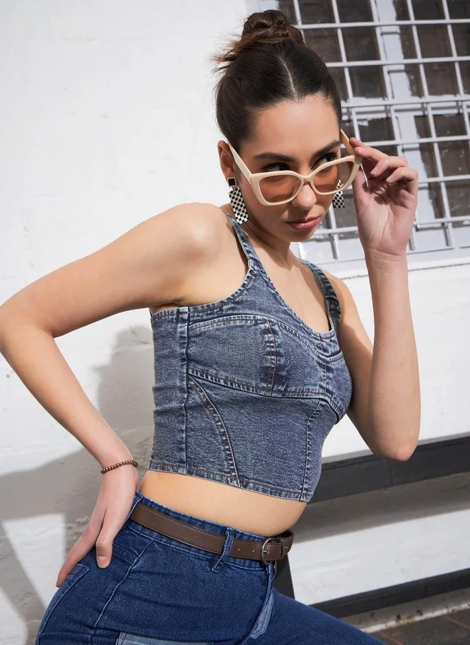 ساسافراس Denim Crop Top for Women