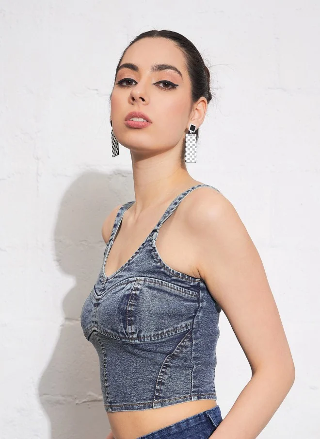 ساسافراس Denim Crop Top for Women