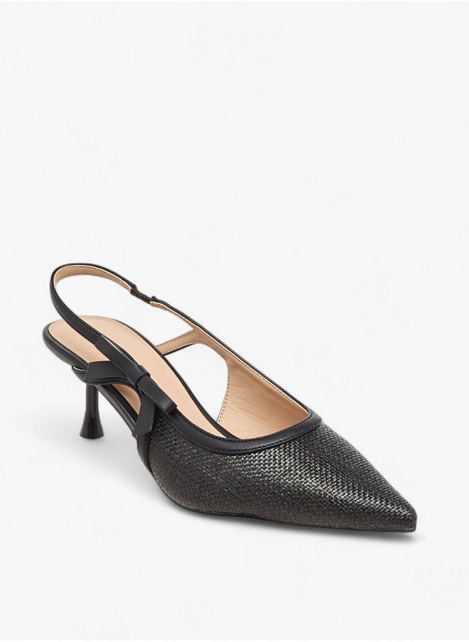 Flora Bella By Shoexpress Textured Pointed-Toe Slingback Shoes with Flared Heels  - Image 2