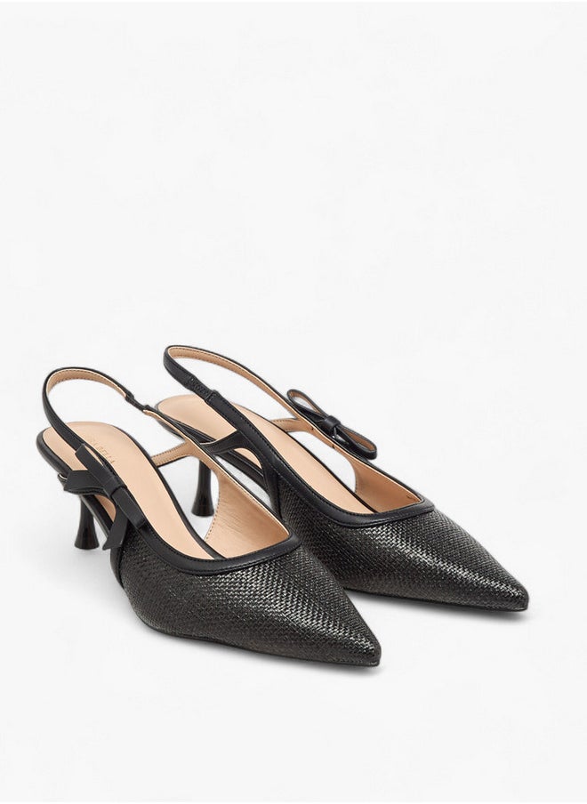 Flora Bella By Shoexpress Textured Pointed-Toe Slingback Shoes with Flared Heels  - Image 1