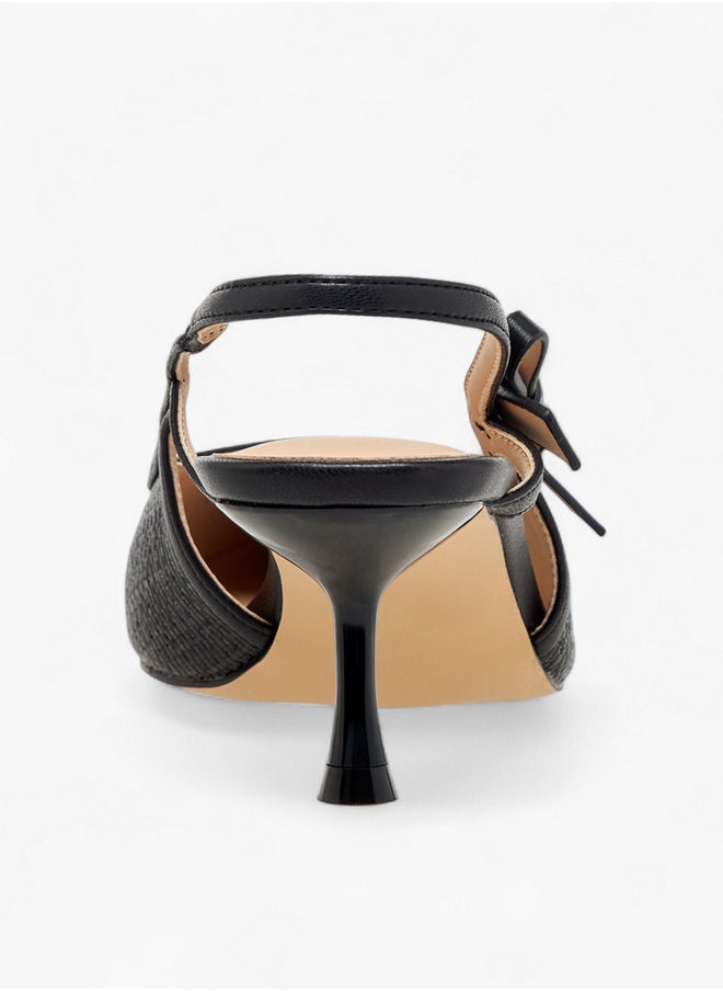 Flora Bella By Shoexpress Textured Pointed-Toe Slingback Shoes with Flared Heels  - Image 5