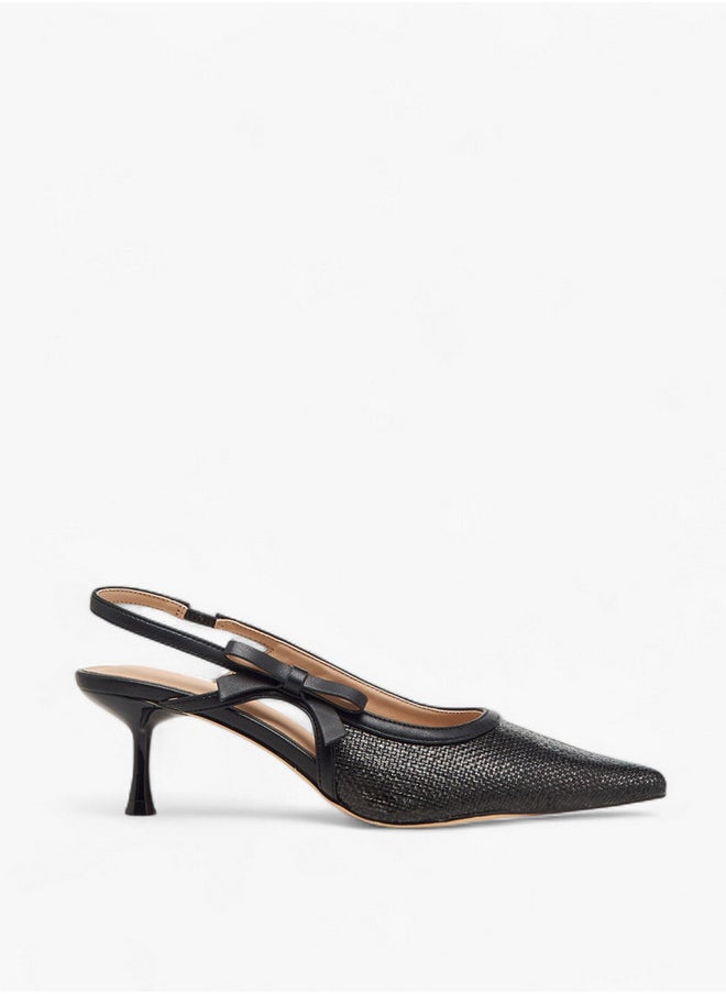 Flora Bella By Shoexpress Textured Pointed-Toe Slingback Shoes with Flared Heels  - Image 3