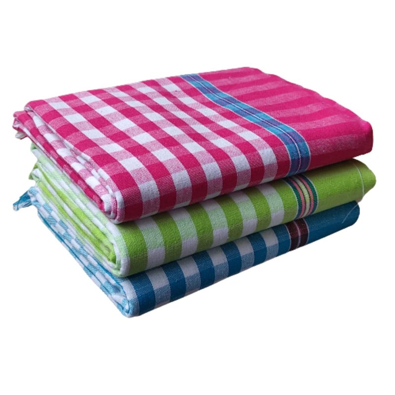 SJ SHINE Super Soft Cotton Bath TowelThorthuThondu NonTerry Gamcha Bath Towels Quick Drying Light Weight Thin Towels for Bath Men Women 75 150 cmMulticolor Checked 3