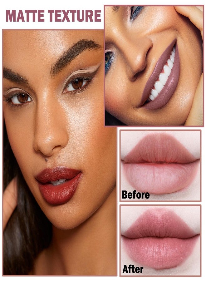 QIUFSSE 4PCS Matte Nude Lipstick Set Natural Moisturizing Red Lipstick Long-lasting Waterproof Lip Stain Velvet Lipstick Set Nude Lip Makeup for Women-03 Pink,06 Rose Bean Paste,07 Fuchsia,08 Dark Red - Image 3