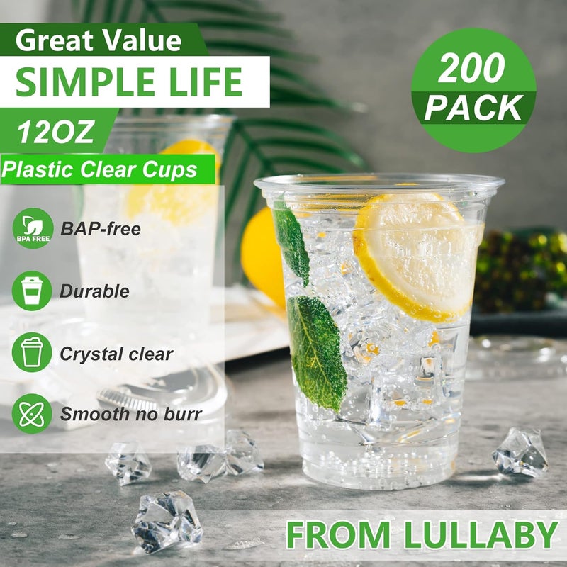 Lullaby 200PCS Disposable Clear Cups, 12oz Crystal Clear Plastic Cups Bulk, PET Drinking Cup for Water, Juice, Soda, Ice Coffee, Ideal for Party, Wedding and Daily Use - Image 5