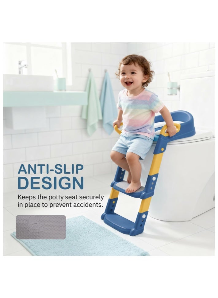 صاروخ فلاير مقعد تدريب المرحاض، مقعد تدريب المرحاض للأطفال مع مقعد درج، كرسي قابل للطي مع مقبض سلم قابل للتعديل على الارتفاع، أبيض مببطن، للرضع والبنات (أزرق) - Image 4