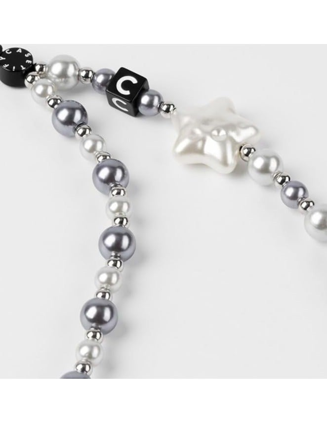 Casetify Silver Grey Pearl Star Phone Charm Strap, Silver Faux Pearl Beaded Wrist Lanyard with Star Ornament, Fashion Minimalist Women Phone Wrist Chain - Image 5