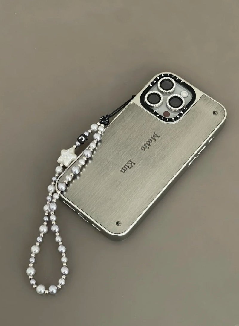 Casetify Silver Grey Pearl Star Phone Charm Strap, Silver Faux Pearl Beaded Wrist Lanyard with Star Ornament, Fashion Minimalist Women Phone Wrist Chain - Image 4