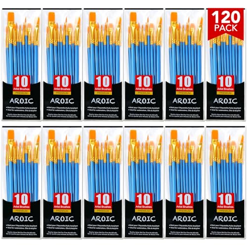 AROIC Acrylic Paint Brush Set 12pack120pcs Nylon Hair Paint Brushes for Oil Painting Rock Body Painting Artist Amateur Craft Paint Brushes Supplies Children Adult Painting Small Paint Brush Set - Image 1