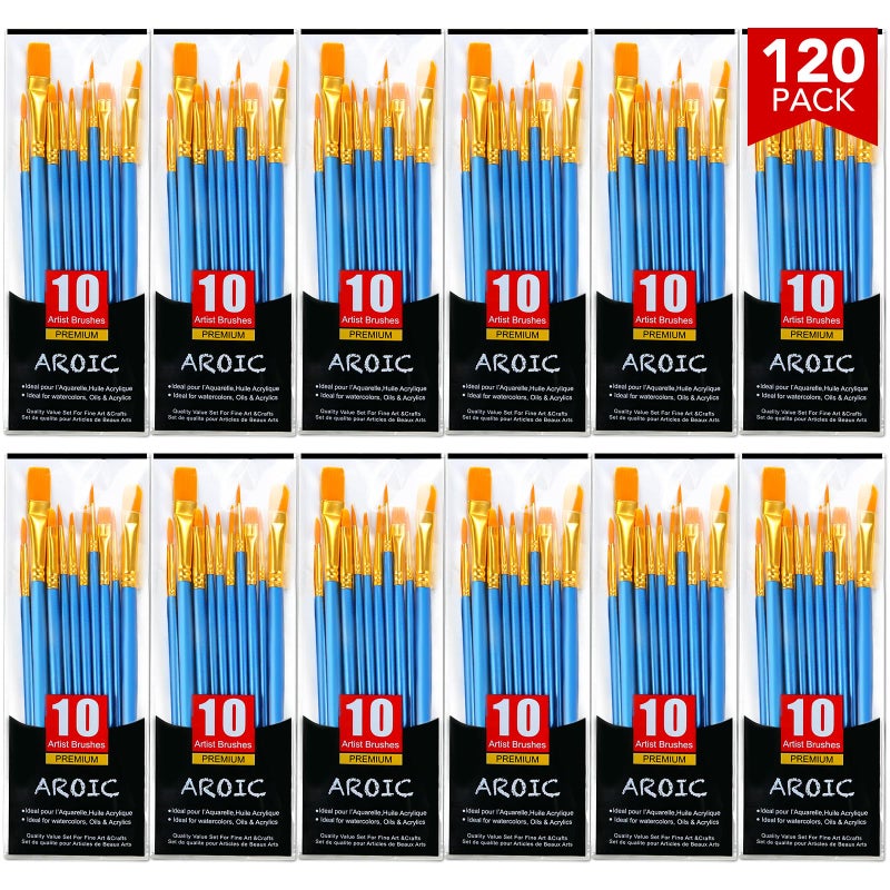 AROIC Acrylic Paint Brush Set 12pack120pcs Nylon Hair Paint Brushes for Oil Painting Rock Body Painting Artist Amateur Craft Paint Brushes Supplies Children Adult Painting Small Paint Brush Set - Image 2