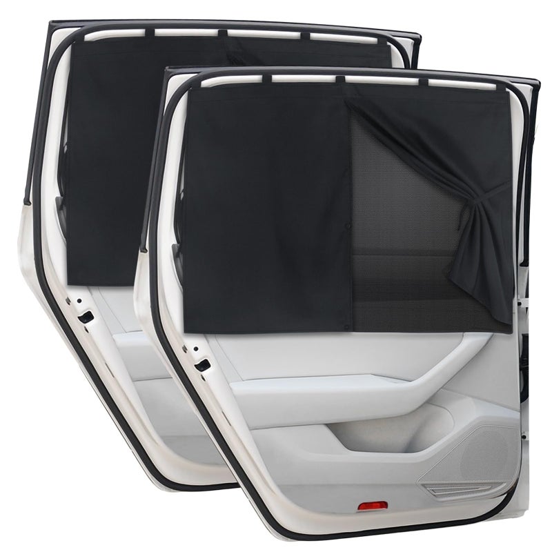 DIZA100 2 Pack Magnetic Double Layer Car Window Shades for Baby, Universal Fit, Black, Simple Style, Side Car Window Sun Shades, Compatible with Car, SUV, Minivan