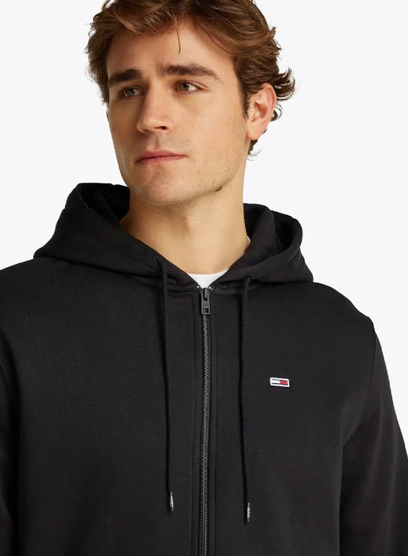 TOMMY JEANS black Brushed Fleece Zip-Thru Hoody for Men | Best Price UAE