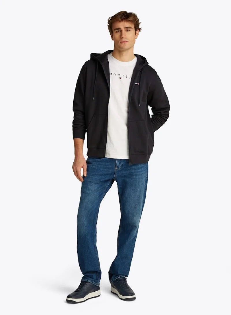 TOMMY JEANS black Brushed Fleece Zip-Thru Hoody for Men | Best Price UAE