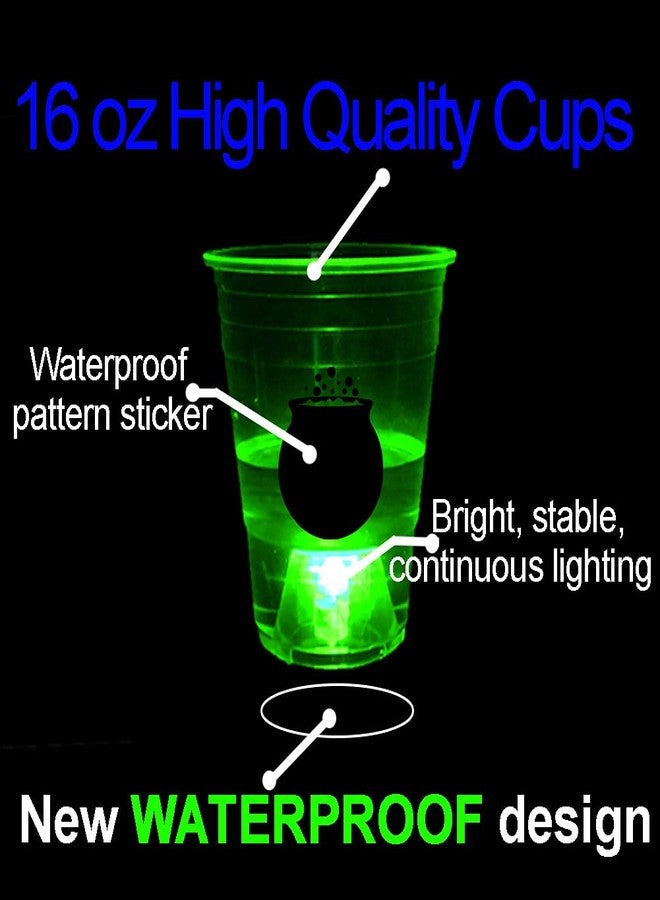 YHFUISK 24 Pack Glow Halloween Cups - 16 oz Horror Party Cups for Nighttime Game, Halloween Party Decoration, House Parties Birthdays Concerts Weddings BBQ Beach Holidays(4 color) - Image 5