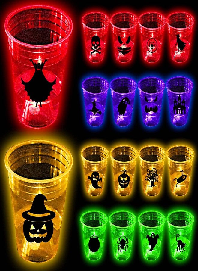 YHFUISK 24 Pack Glow Halloween Cups - 16 oz Horror Party Cups for Nighttime Game, Halloween Party Decoration, House Parties Birthdays Concerts Weddings BBQ Beach Holidays(4 color) - Image 1
