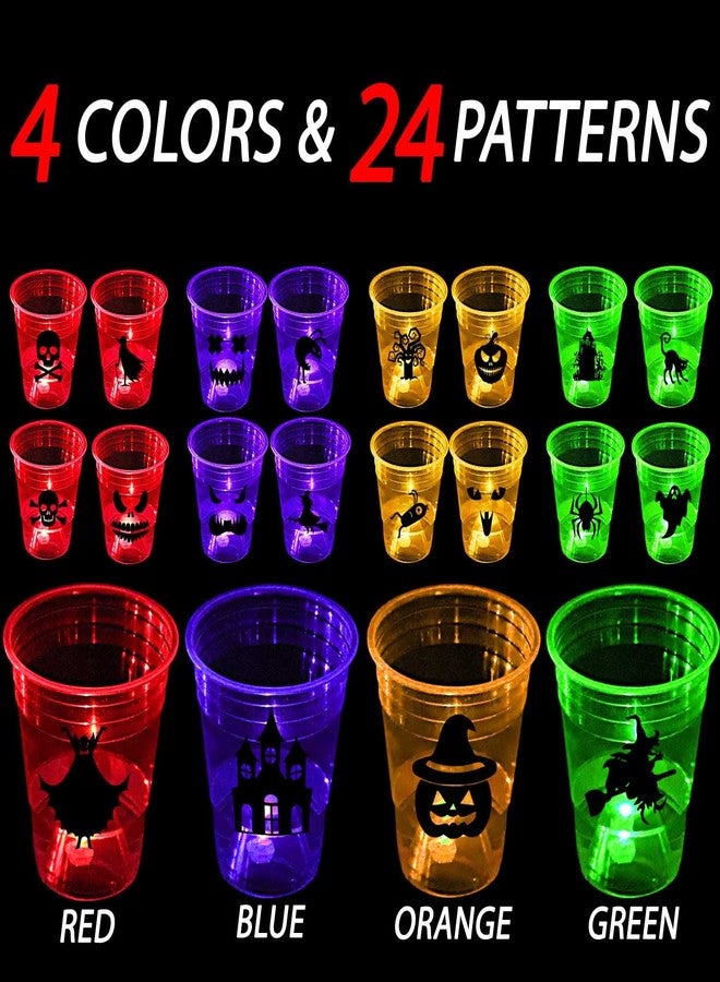 YHFUISK 24 Pack Glow Halloween Cups - 16 oz Horror Party Cups for Nighttime Game, Halloween Party Decoration, House Parties Birthdays Concerts Weddings BBQ Beach Holidays(4 color) - Image 2