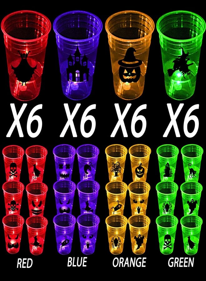 YHFUISK 24 Pack Glow Halloween Cups - 16 oz Horror Party Cups for Nighttime Game, Halloween Party Decoration, House Parties Birthdays Concerts Weddings BBQ Beach Holidays(4 color) - Image 3