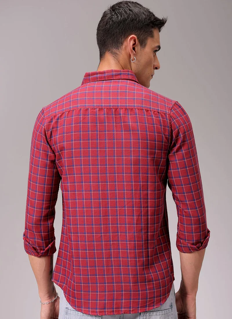 The Indian Garage Co Men Slim Fit Checkered Full Sleeves Spread Collar Casual Shirt