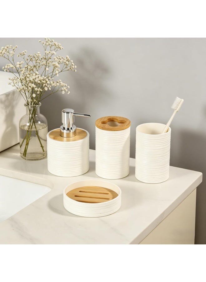 DUNISO 6Pcs Bathroom Accessory Set,Bamboo Bath Ensemble, Sturdy And Durable,with Garbage Can, Soap Dish,Toilet Brush, Mouthwash Cup, Lotion Bottle, Toothbrush Holder,Suitable for Family and Travel Use - Image 4