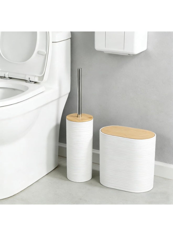 DUNISO 6Pcs Bathroom Accessory Set,Bamboo Bath Ensemble, Sturdy And Durable,with Garbage Can, Soap Dish,Toilet Brush, Mouthwash Cup, Lotion Bottle, Toothbrush Holder,Suitable for Family and Travel Use - Image 5