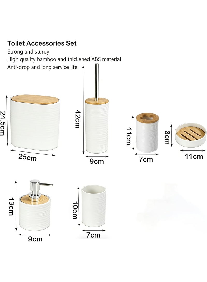 DUNISO 6Pcs Bathroom Accessory Set,Bamboo Bath Ensemble, Sturdy And Durable,with Garbage Can, Soap Dish,Toilet Brush, Mouthwash Cup, Lotion Bottle, Toothbrush Holder,Suitable for Family and Travel Use - Image 2