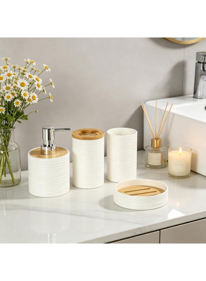 DUNISO 6Pcs Bathroom Accessory Set,Bamboo Bath Ensemble, Sturdy And Durable,with Garbage Can, Soap Dish,Toilet Brush, Mouthwash Cup, Lotion Bottle, Toothbrush Holder,Suitable for Family and Travel Use - Image 3