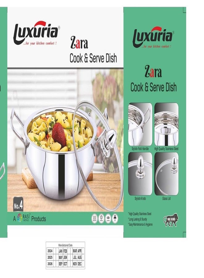 luxuria Heavy Gauge Zara Dish with Lid & Knob for Cook & Serve - 850 ml (Size - 20cm) - Image 3