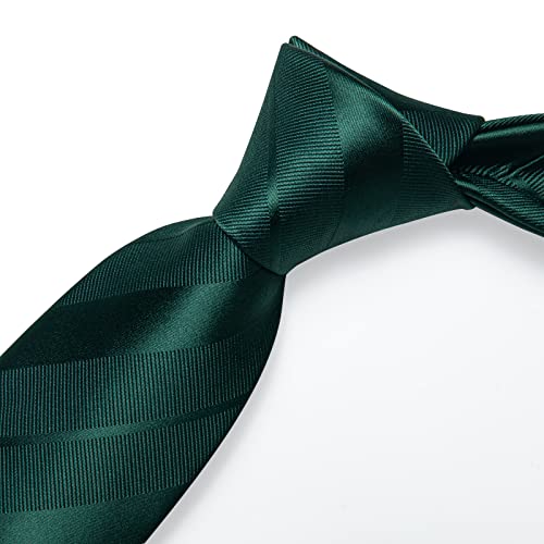 DiBanGu Mens Green Striped Tie Jacquard Woven Necktie with Pocket Square Cufflinks Set Business Wedding - Image 4