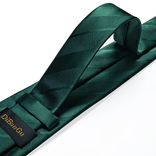 DiBanGu Mens Green Striped Tie Jacquard Woven Necktie with Pocket Square Cufflinks Set Business Wedding - Image 5