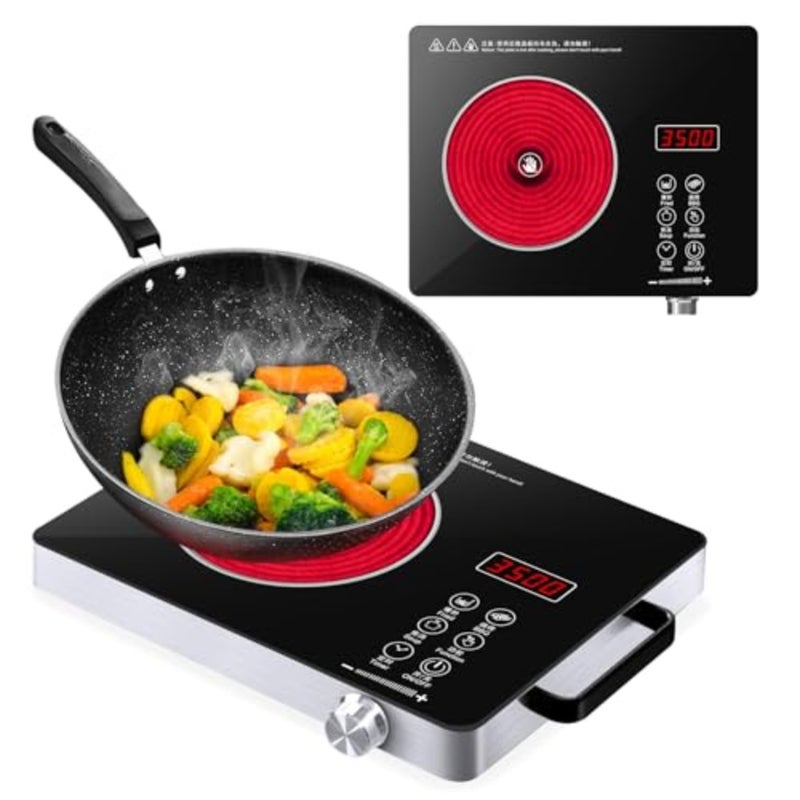 Electric Cooker for kitchen use, ceramic glass surface, black color, 3500W high power with LED digital display, precise temperature control and 3-hour programmable timer - Image 1