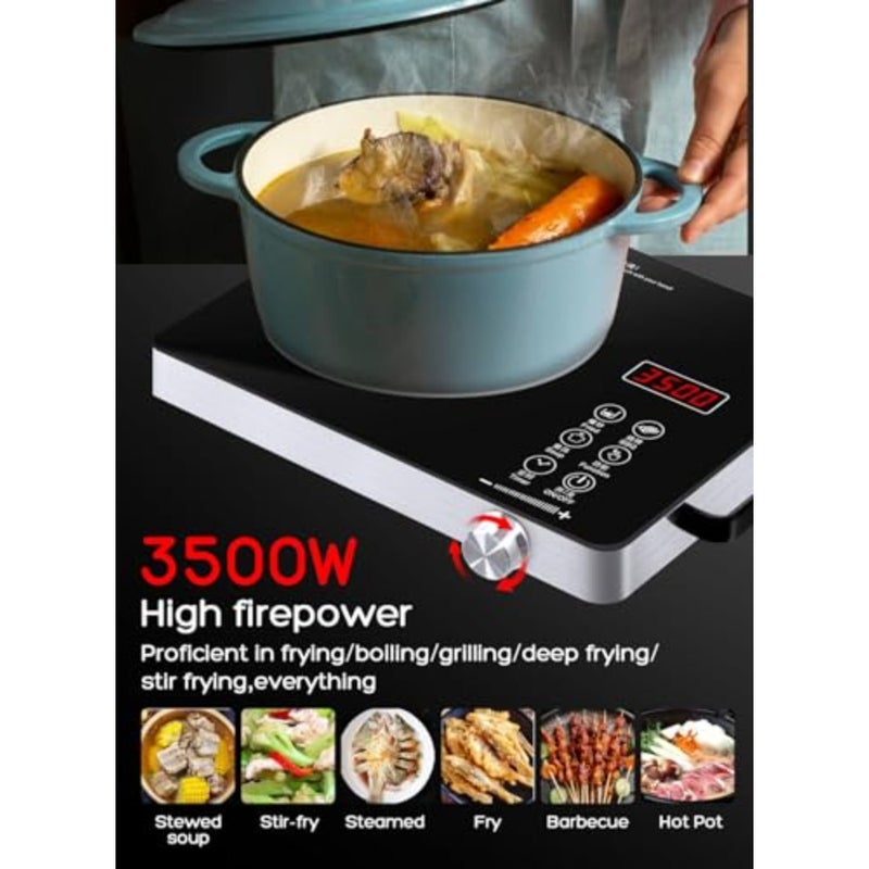 Electric Cooker for kitchen use, ceramic glass surface, black color, 3500W high power with LED digital display, precise temperature control and 3-hour programmable timer - Image 3