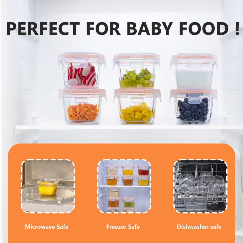 Luvan 6oz Baby Food Storage Containers, 12-Pack Baby Food Jars with Lids LeakProof, Baby Food Containers Glass Stackable, Freezer/Microwave/Dishwasher Safe, Ideal for Fruit Purees and Vegetable Mashes - Image 4