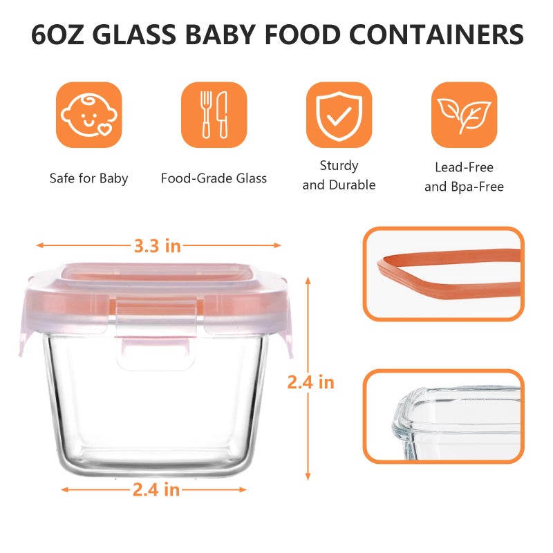 Luvan 6oz Baby Food Storage Containers, 12-Pack Baby Food Jars with Lids LeakProof, Baby Food Containers Glass Stackable, Freezer/Microwave/Dishwasher Safe, Ideal for Fruit Purees and Vegetable Mashes - Image 2